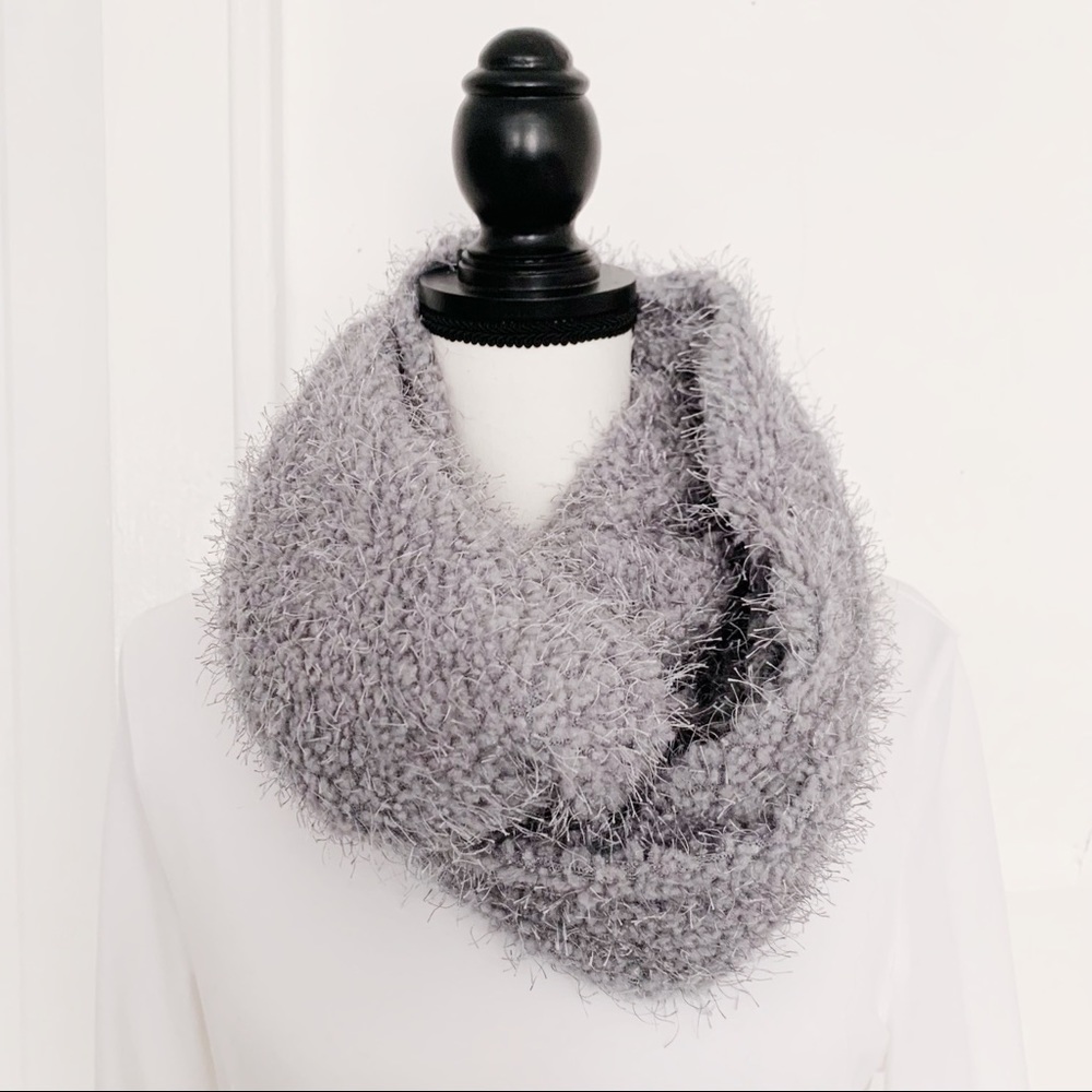 Candies Grey Fuzzy Circle Infinity Scarf